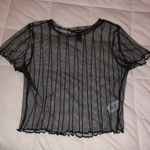 Black striped mesh crop top
